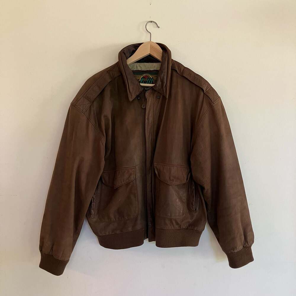 Vintage G-III Global Identity Brown Leather Aviator Bomber With Map Lining